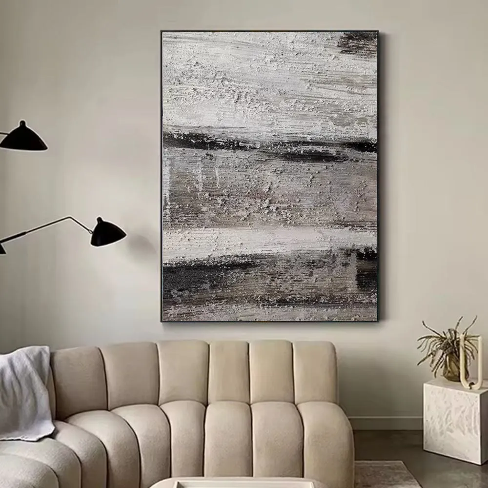 Handmade grey abstract textured oil painting on canvas unframed for wall decor