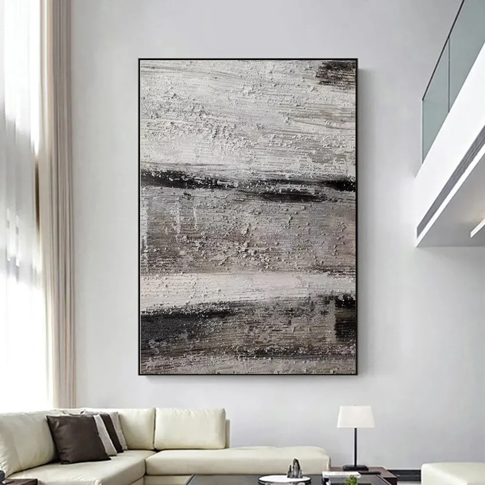 Handmade grey abstract textured oil painting on canvas unframed for wall decor
