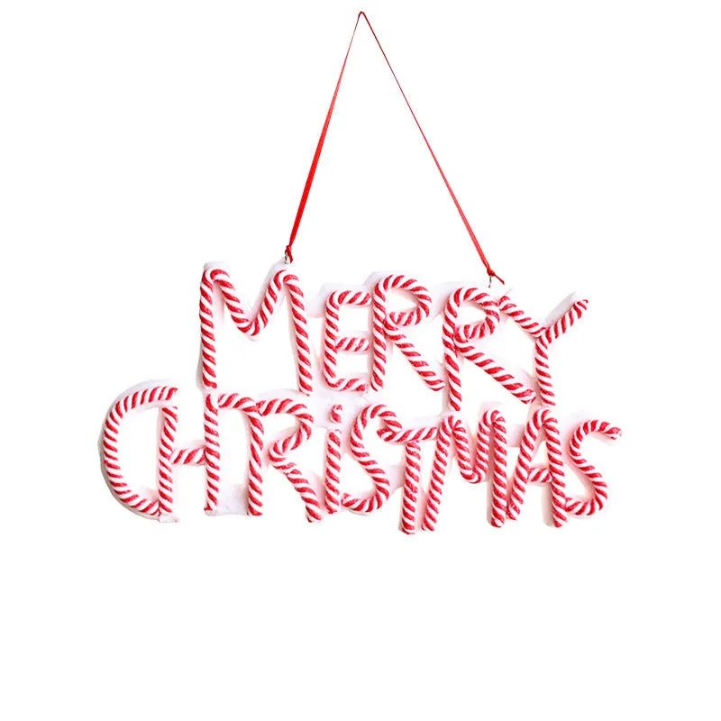 Merry Christmas letter plate polymer clay ornament in red and white hanging on Christmas tree branch