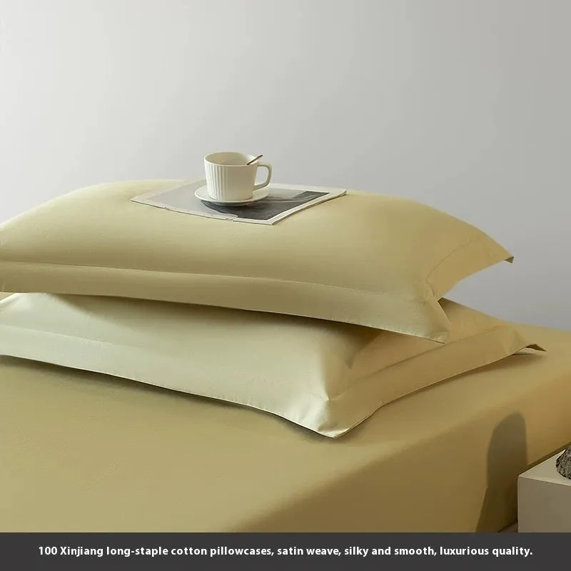 Solid colour long-staple cotton pillowcase pair 48x74cm in bamboo green with twill weave