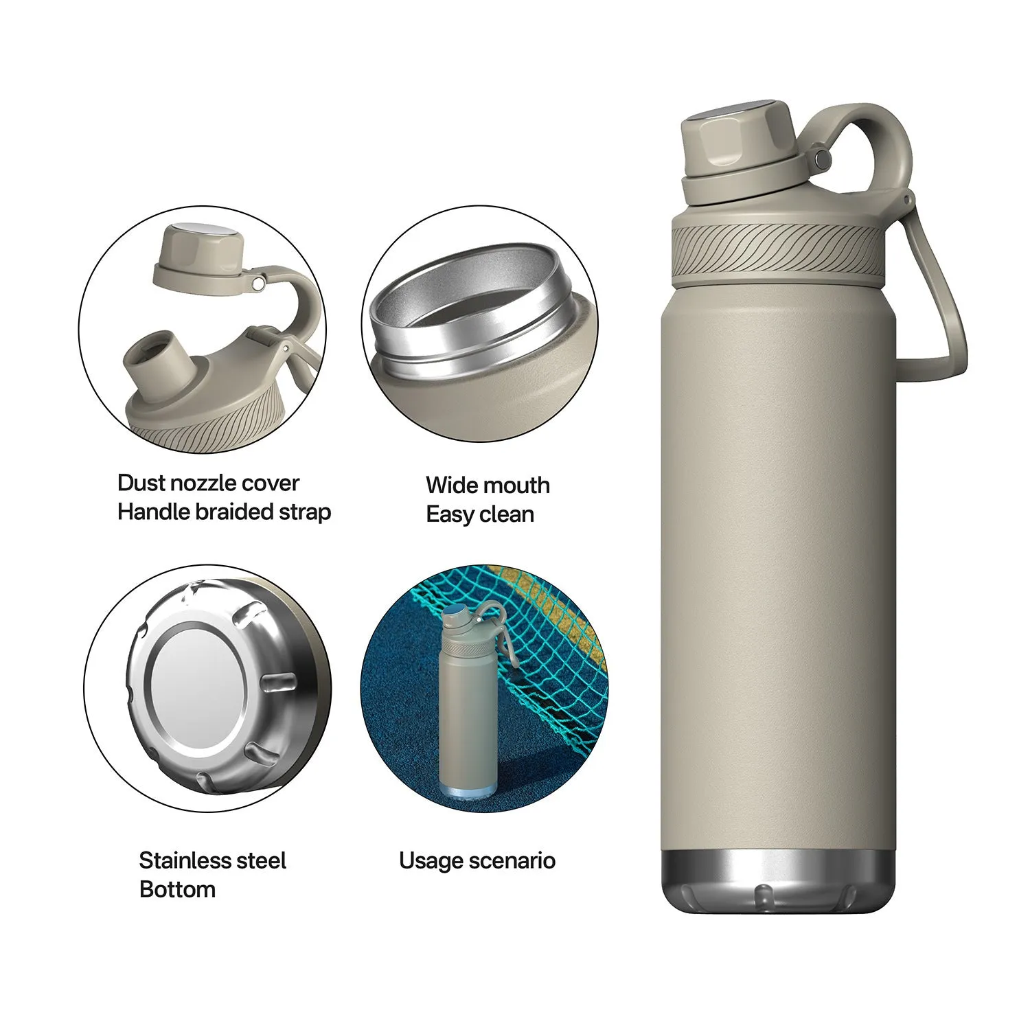 Double-layer stainless steel outdoor vacuum mug 24oz 700ml in light blue with modern simplicity design