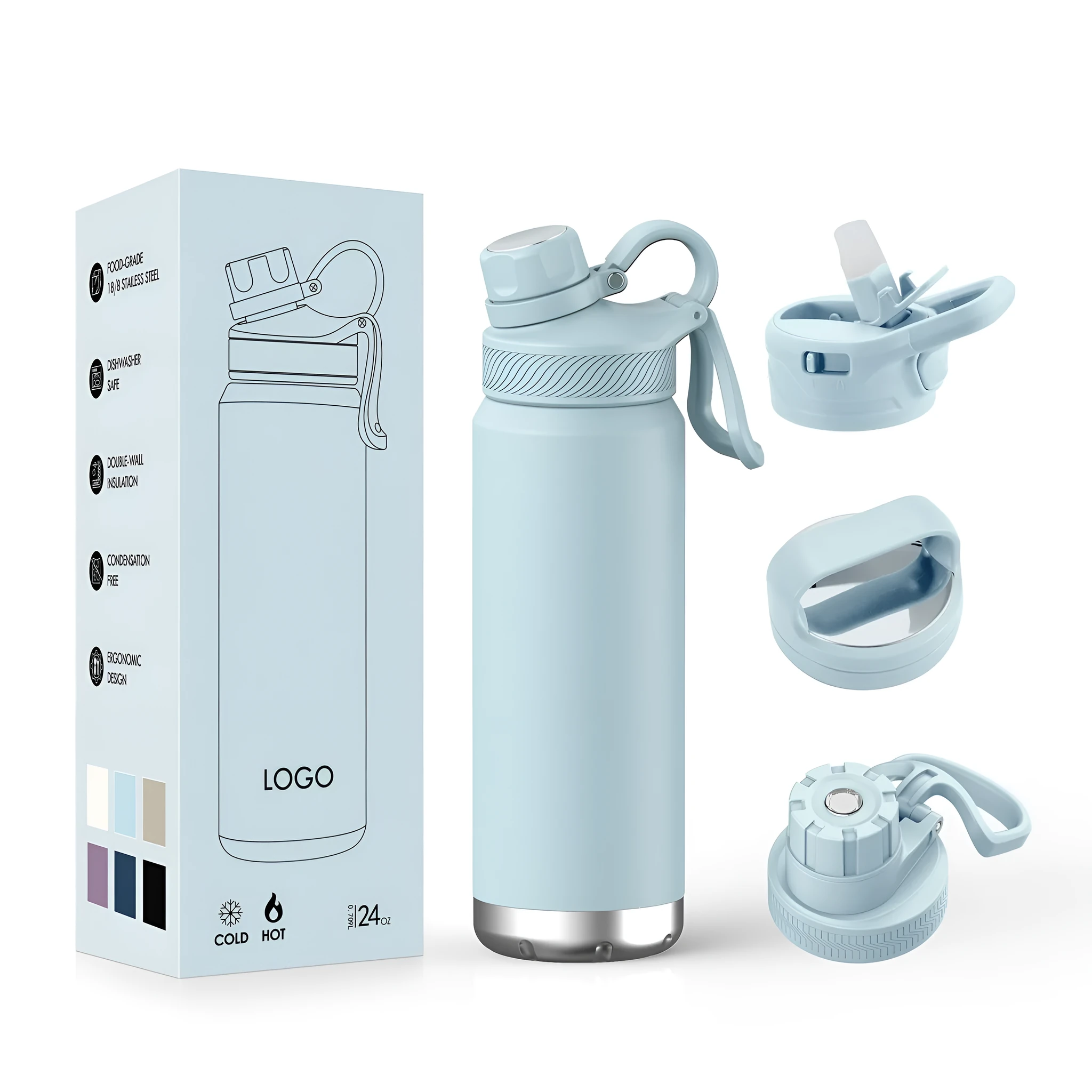 Double-layer stainless steel outdoor vacuum mug 24oz 700ml in light blue with modern simplicity design