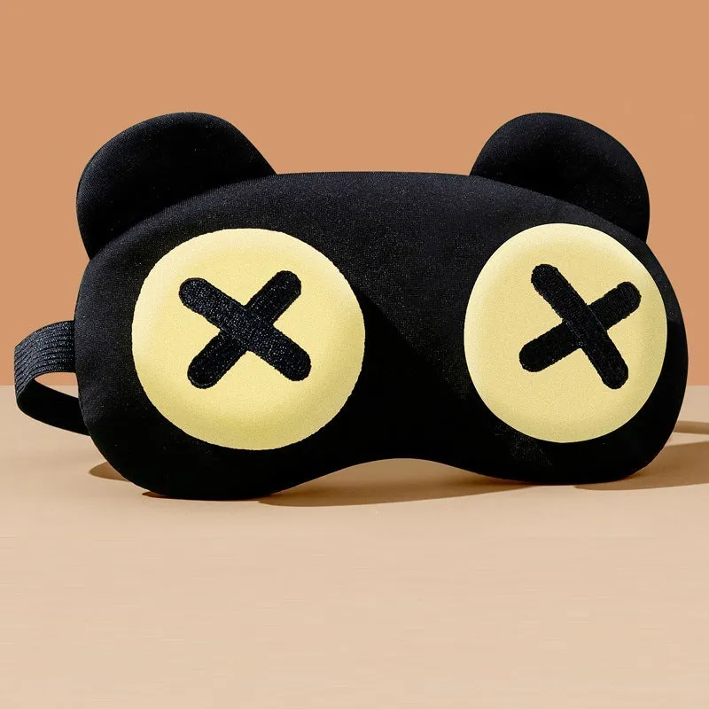 Funny bear eye mask for sleep with shading and ventilation, polyester fabric, four bear styles: round eye, half eye, X eyes, bear eye