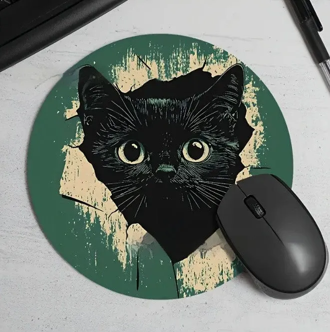 Cartoon black cat non-slip absorbent mouse pad with polyester fibre surface on a desk