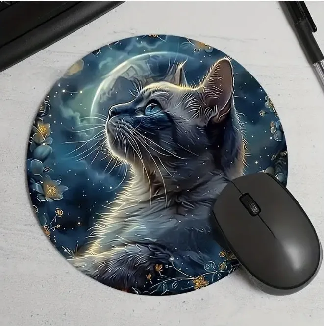 Cartoon black cat non-slip absorbent mouse pad with polyester fibre surface on a desk