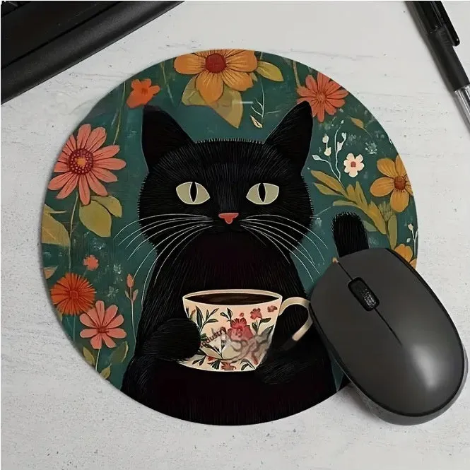 Cartoon black cat non-slip absorbent mouse pad with polyester fibre surface on a desk