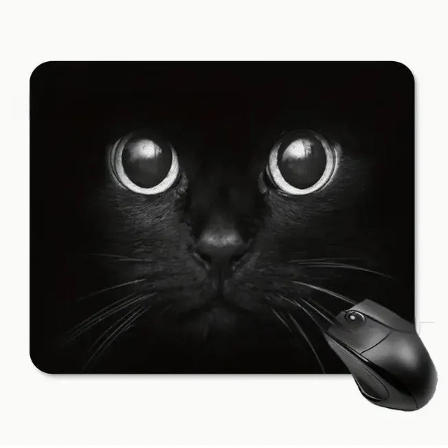 Cartoon black cat non-slip absorbent mouse pad with polyester fibre surface on a desk