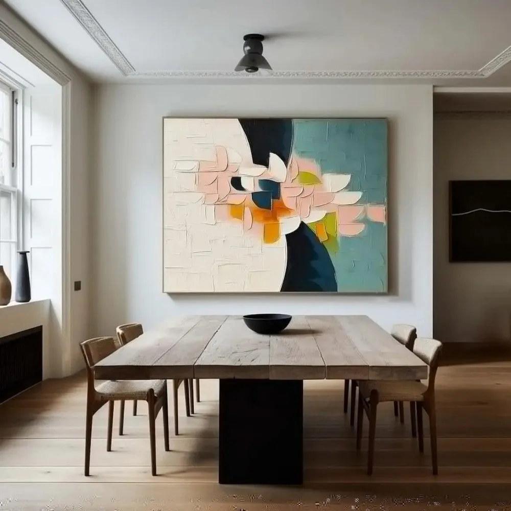 Handmade oil painting canvas with thick 3D palette knife floral design in modern abstract style, rolled unframed