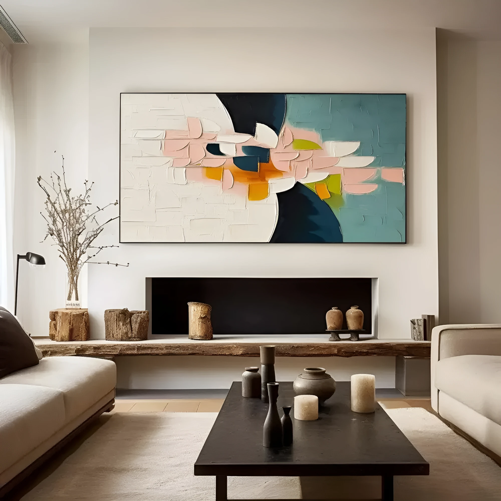 Handmade oil painting canvas with thick 3D palette knife floral design in modern abstract style, rolled unframed