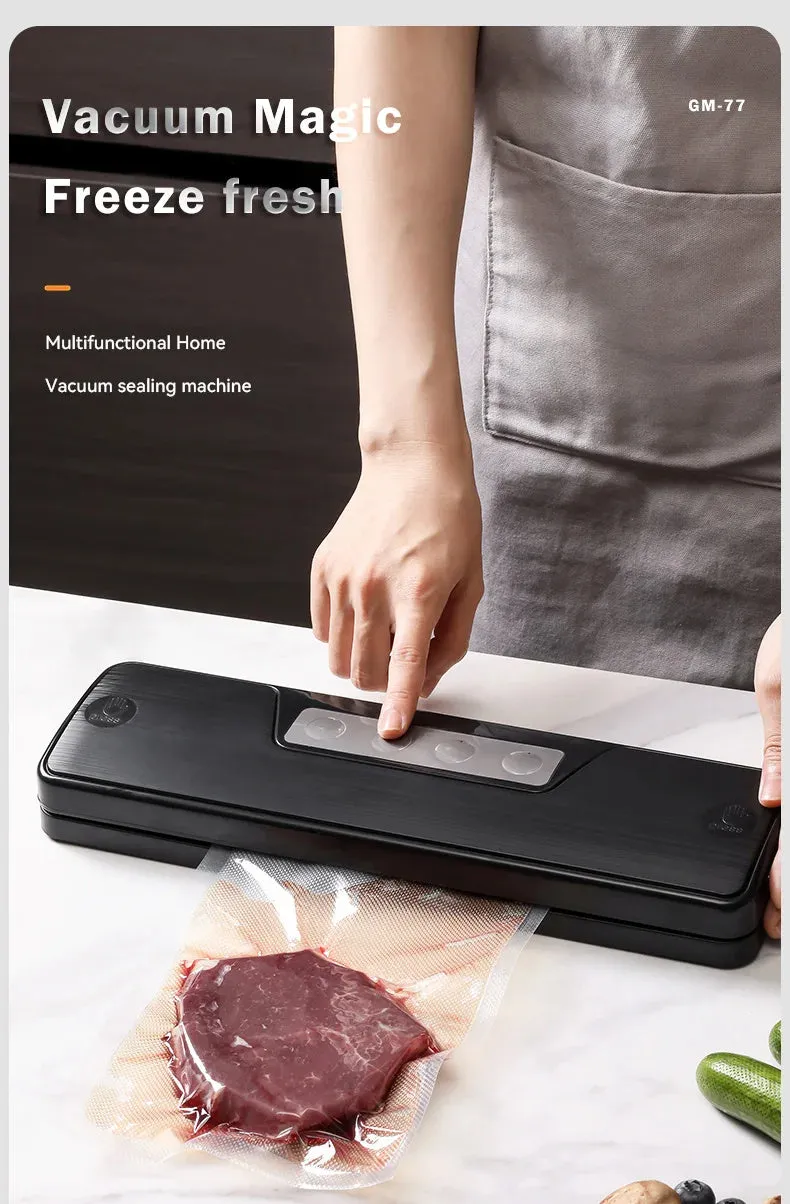 White automatic vacuum sealer machine on a kitchen counter