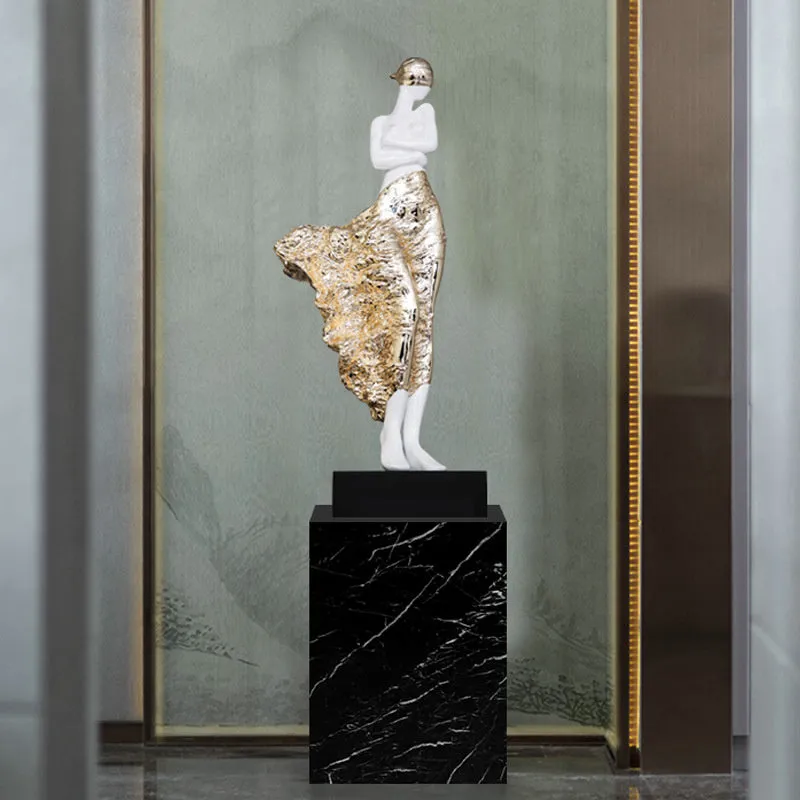 48cm tall resin sculptured ornament in rose gold metallic finish with modern abstract character design