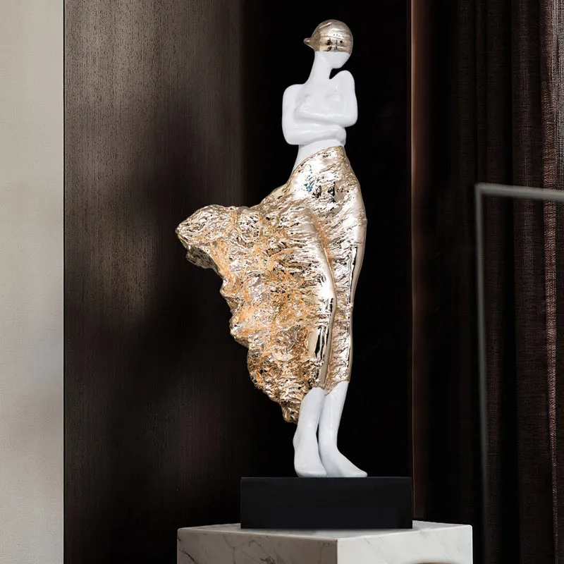 48cm tall resin sculptured ornament in rose gold metallic finish with modern abstract character design