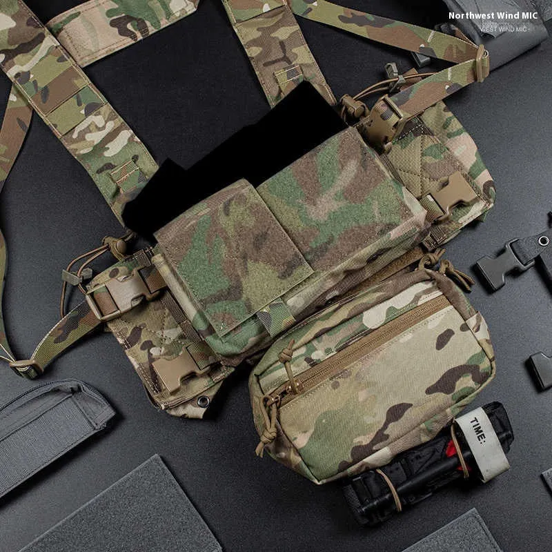 Multifunctional expandable breathable chest mount vest in Cordura fabric with side straps, one size unisex design