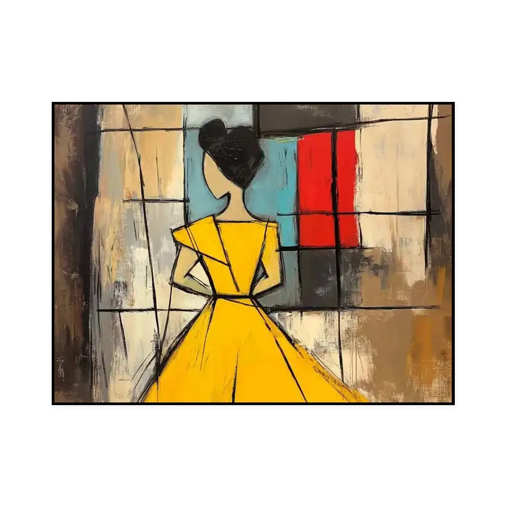 Abstract woman handmade oil painting in brown and green with texture on canvas, vintage wabi sabi style