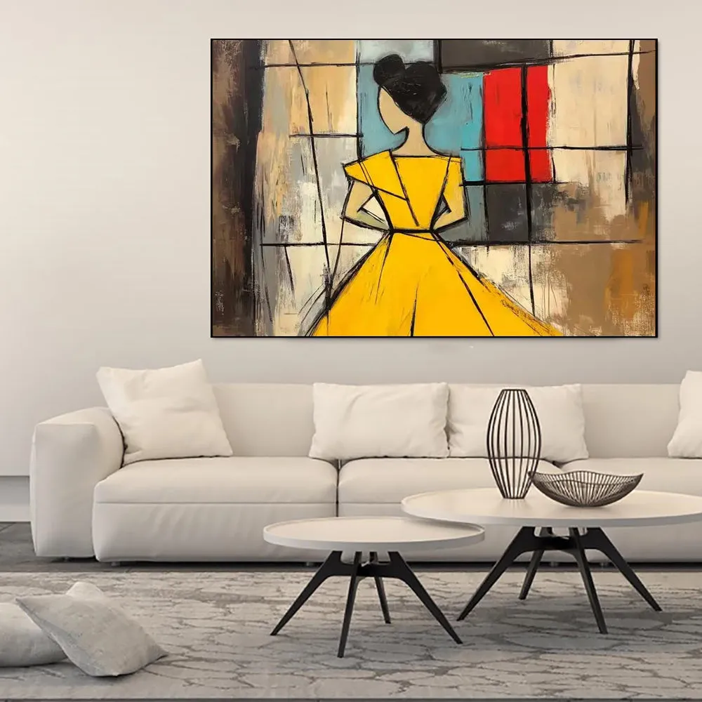 Abstract woman handmade oil painting in brown and green with texture on canvas, vintage wabi sabi style