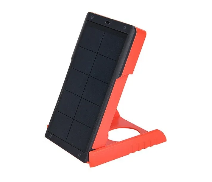 Solar rechargeable LED tent light in blue colour, plastic construction, with solar panel on top