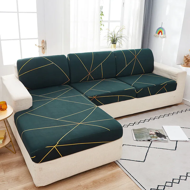 Printed non-slip polyester sofa seat cover with elastic edges in Happy Life Green colour on a single sofa