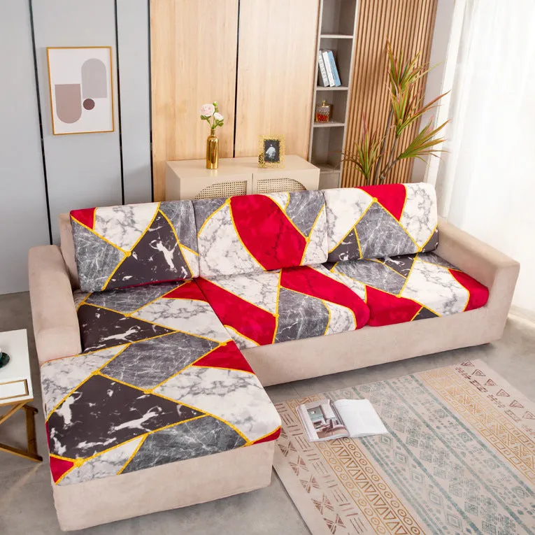 Printed non-slip polyester sofa seat cover with elastic edges in Happy Life Green colour on a single sofa