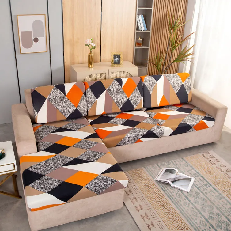 Printed non-slip polyester sofa seat cover with elastic edges in Happy Life Green colour on a single sofa