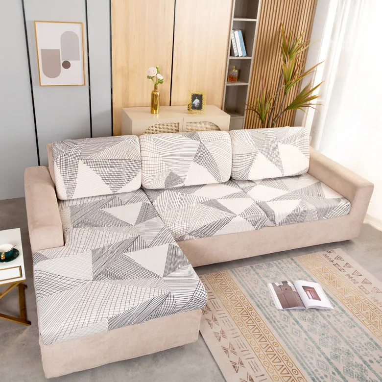 Printed non-slip polyester sofa seat cover with elastic edges in Happy Life Green colour on a single sofa