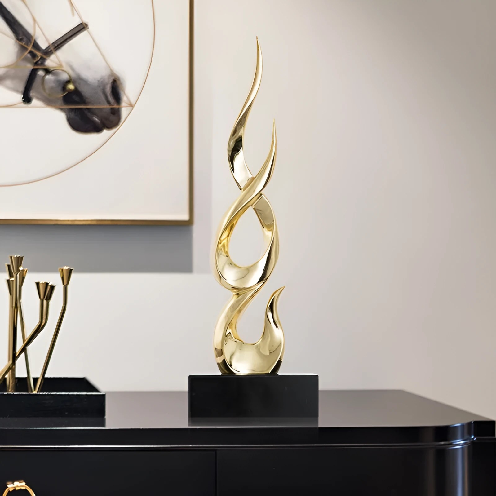 Resin festival high-rise decoration craft in bright gold colour with modern simple design