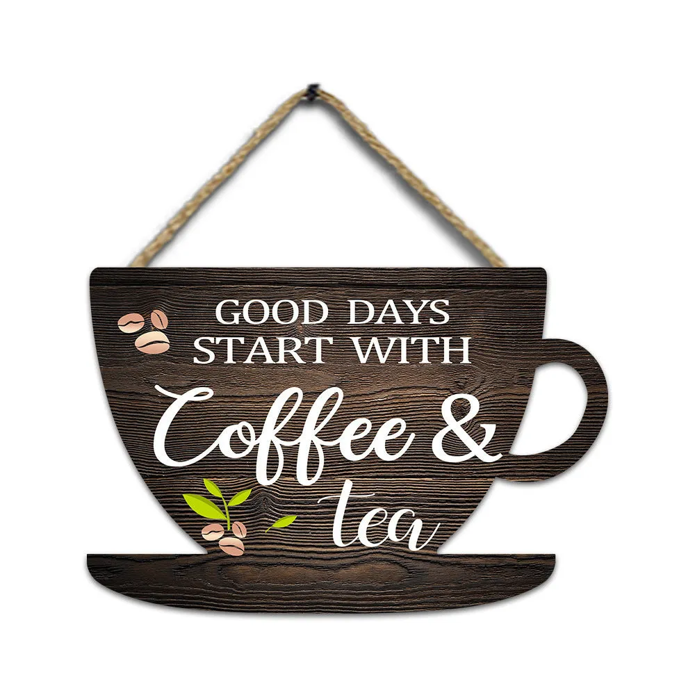 American country retro coffee cup wooden wall hanging plaque UV print 30 by 20 cm for kitchen or restaurant