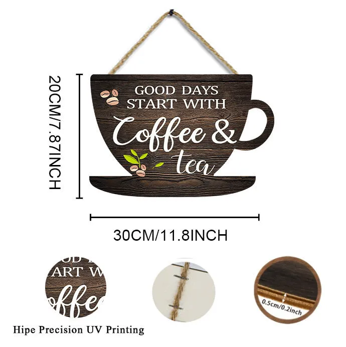 American country retro coffee cup wooden wall hanging plaque UV print 30 by 20 cm for kitchen or restaurant