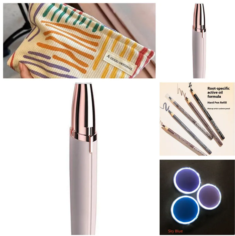 Gold-plated eyebrow trimmer pen with LED light and black body