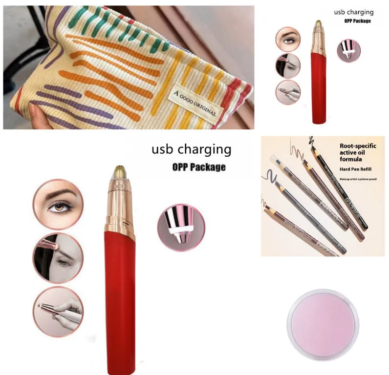 Gold-plated eyebrow trimmer pen with LED light and black body