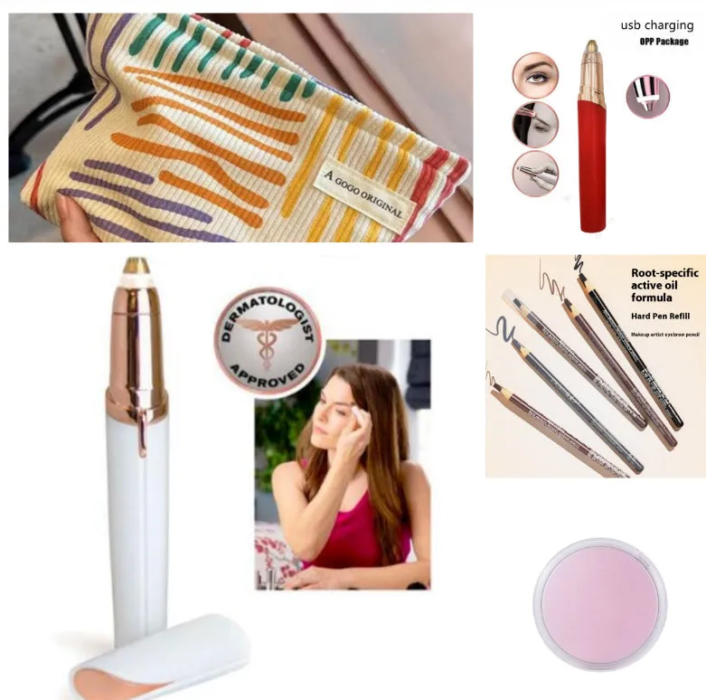 Gold-plated eyebrow trimmer pen with LED light and black body