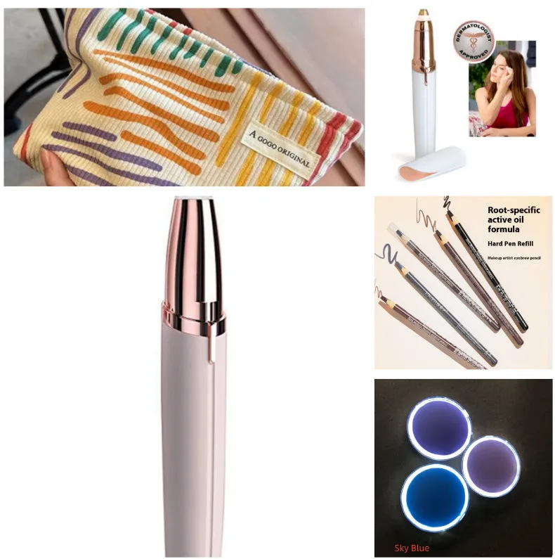 Gold-plated eyebrow trimmer pen with LED light and black body