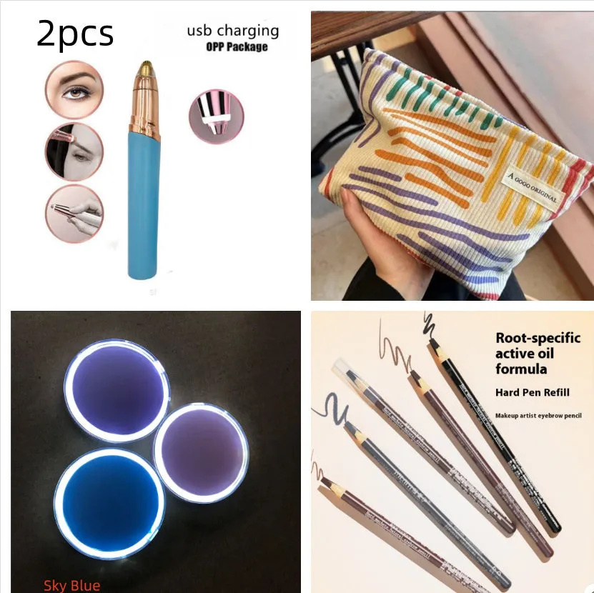 Gold-plated eyebrow trimmer pen with LED light and black body