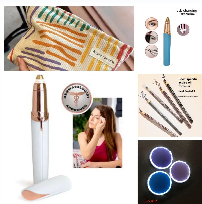 Gold-plated eyebrow trimmer pen with LED light and black body