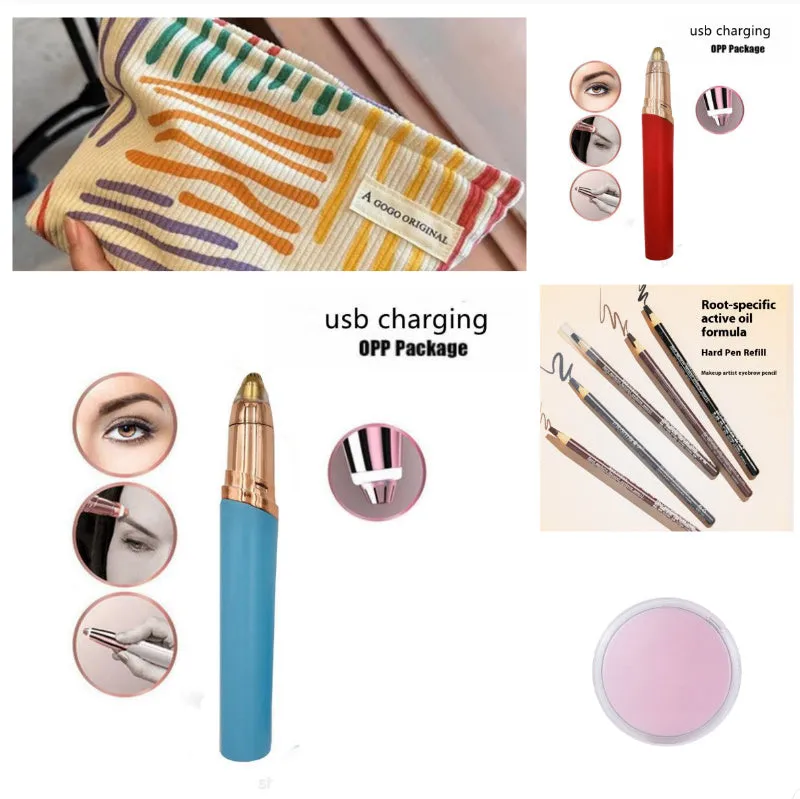 Gold-plated eyebrow trimmer pen with LED light and black body