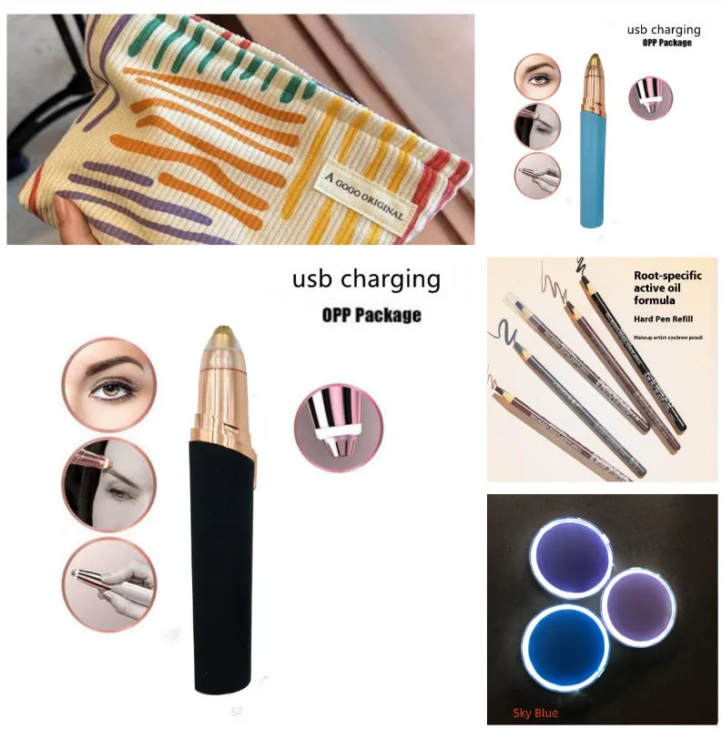 Gold-plated eyebrow trimmer pen with LED light and black body