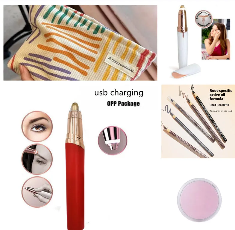 Gold-plated eyebrow trimmer pen with LED light and black body