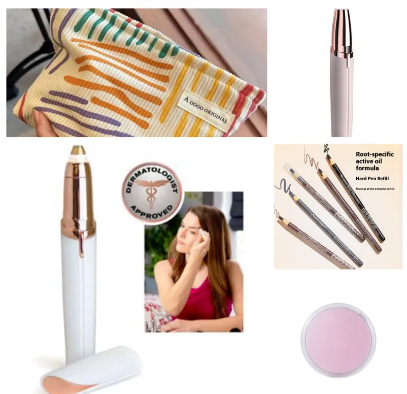 Gold-plated eyebrow trimmer pen with LED light and black body