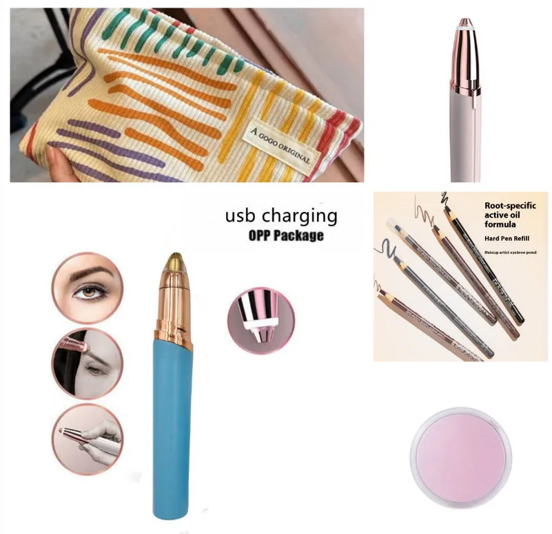 Gold-plated eyebrow trimmer pen with LED light and black body