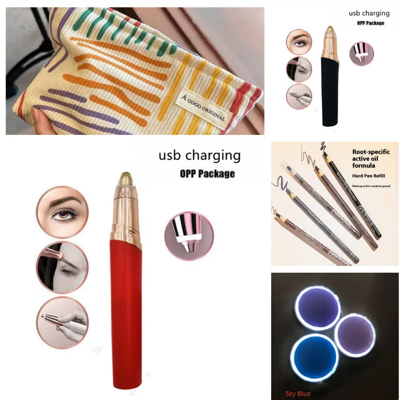 Gold-plated eyebrow trimmer pen with LED light and black body