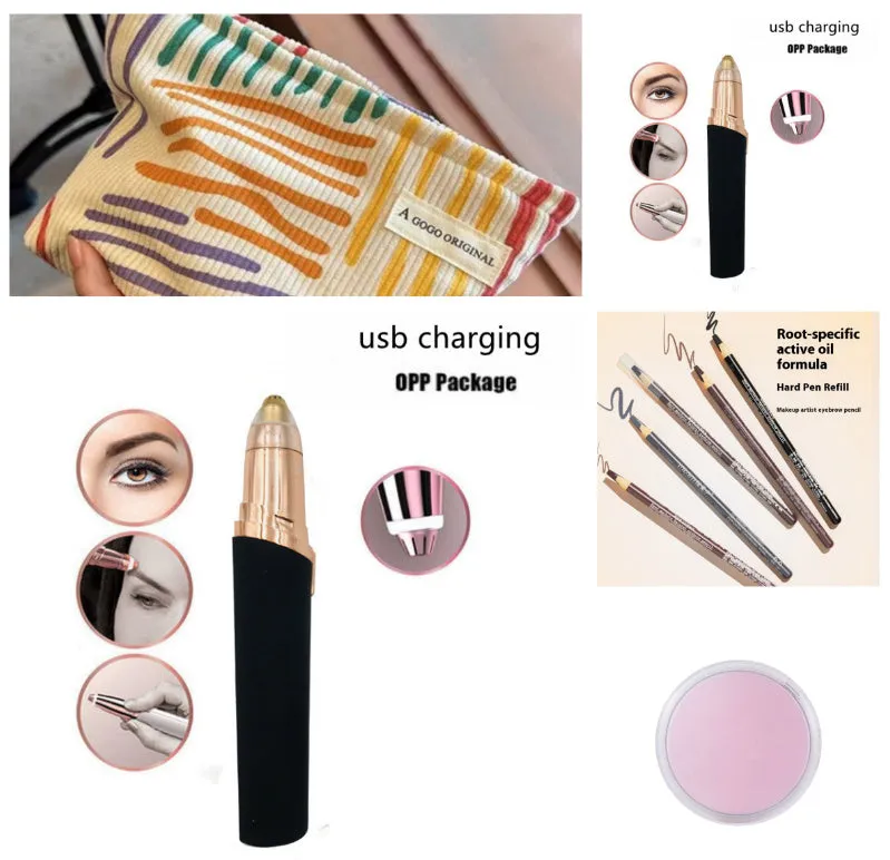 Gold-plated eyebrow trimmer pen with LED light and black body