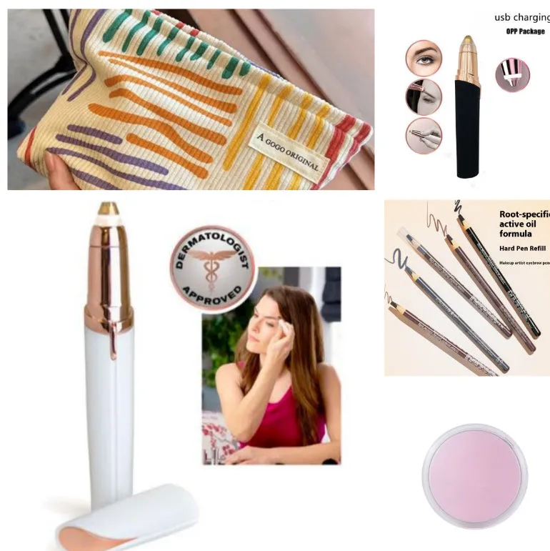 Gold-plated eyebrow trimmer pen with LED light and black body