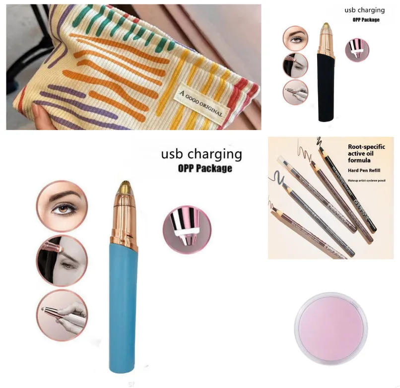 Gold-plated eyebrow trimmer pen with LED light and black body