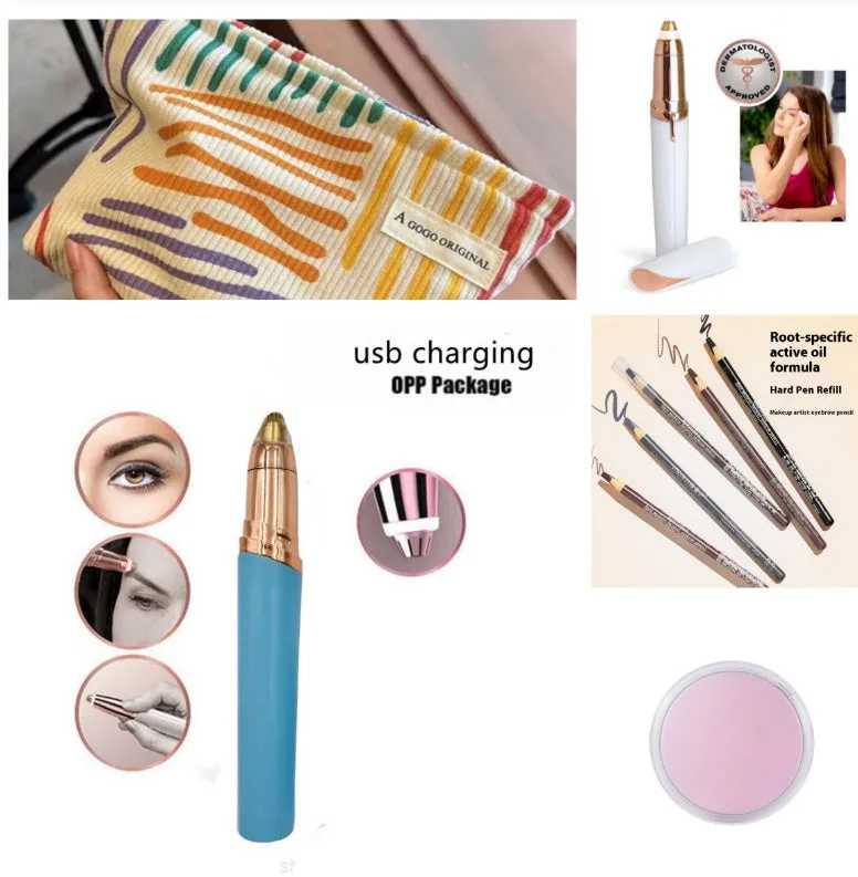 Gold-plated eyebrow trimmer pen with LED light and black body