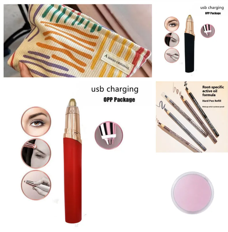Gold-plated eyebrow trimmer pen with LED light and black body