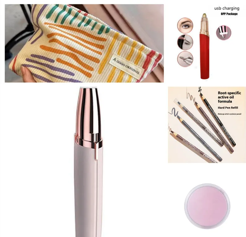Gold-plated eyebrow trimmer pen with LED light and black body