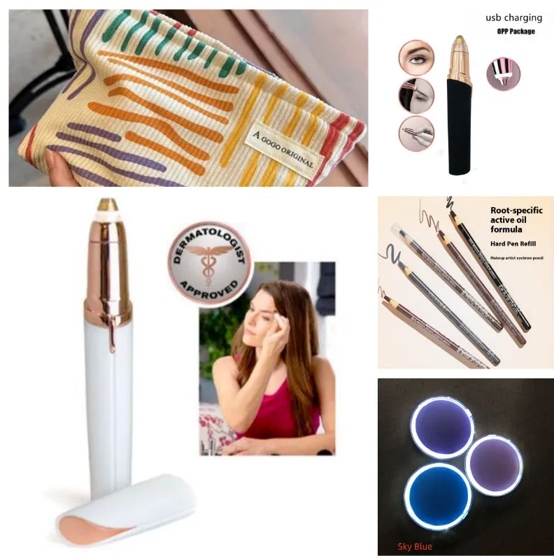 Gold-plated eyebrow trimmer pen with LED light and black body
