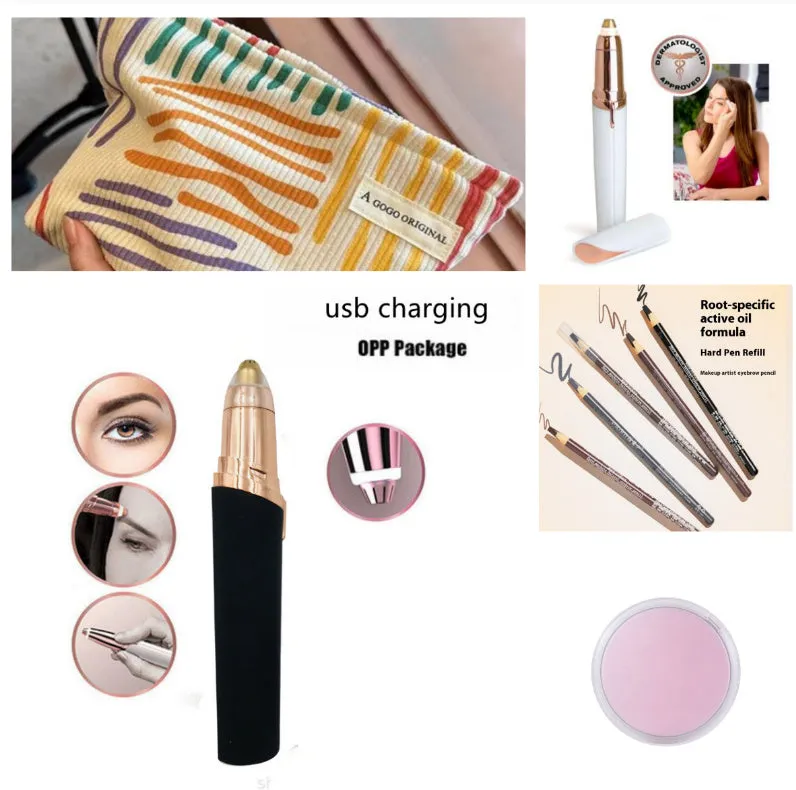 Gold-plated eyebrow trimmer pen with LED light and black body