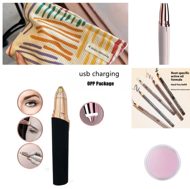 Gold-plated eyebrow trimmer pen with LED light and black body