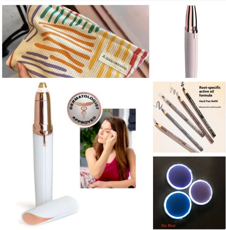 Gold-plated eyebrow trimmer pen with LED light and black body