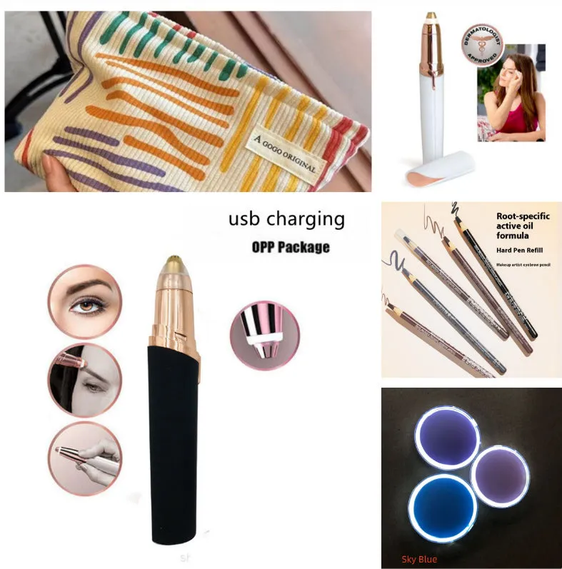 Gold-plated eyebrow trimmer pen with LED light and black body